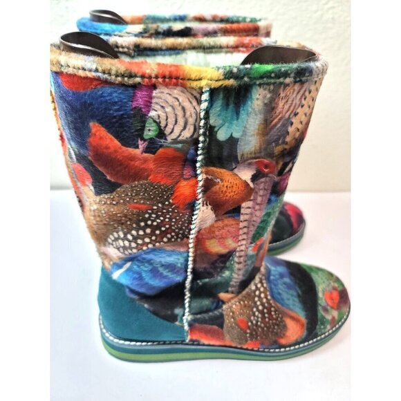 Desigual Authentic Women's Flat Velvet Mid Calf Panda Festival Boots Size 39 - Picture 3 of 13